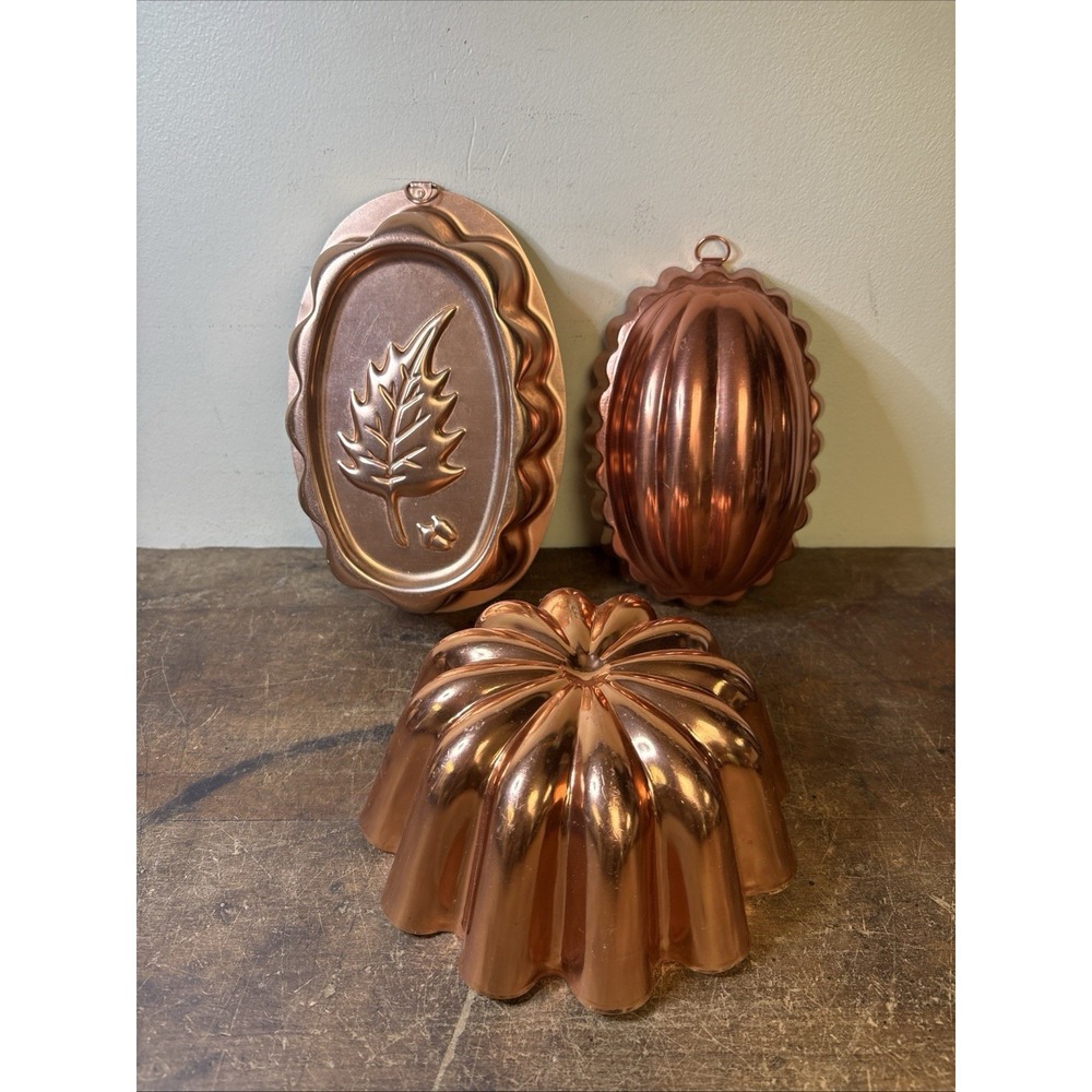LOT of 3 Copper Toned Jello-O Mold Wall Hangings Vintage
